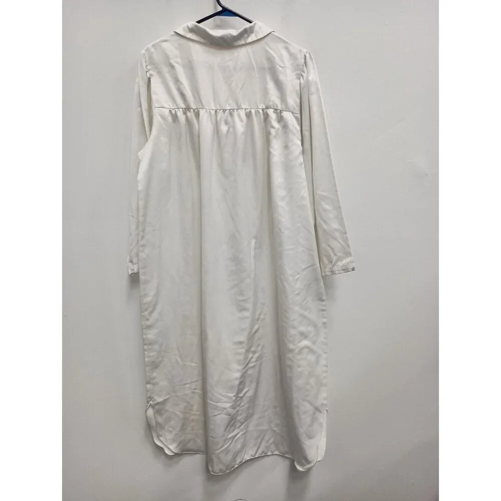 Oscar De Larenta‎ Pink Label Womens Long Night Gown Size Large White Satin Lace